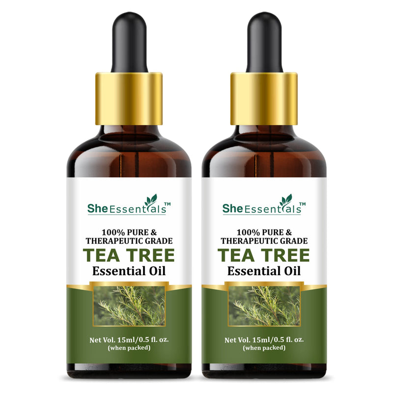 She Essentials Tea Tree Essential Oil For Active Acne & Pimples, Blemishes & Flakes, Organic & Pure