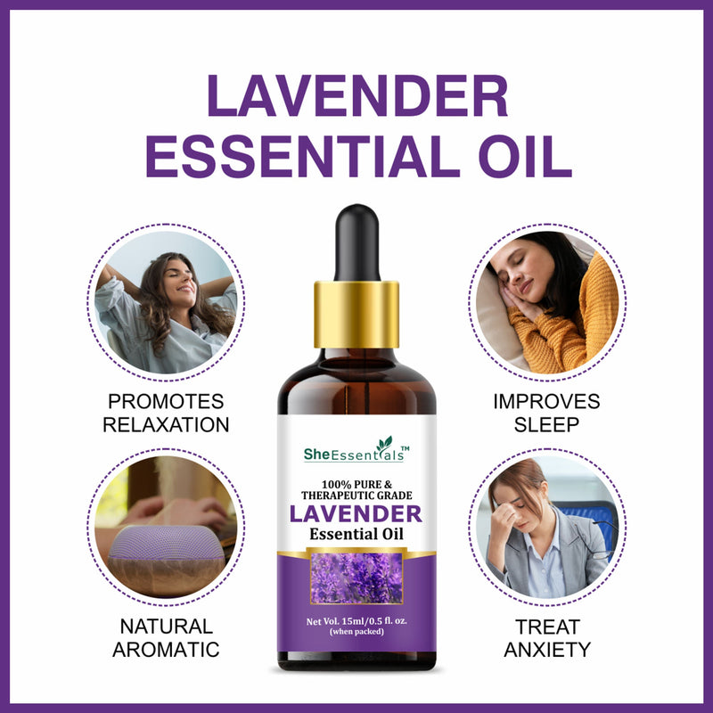 She Essentials Lavender Oil & Sandalwood Essential Oil Combo Healthier Skin & Hair - Restful Sleep