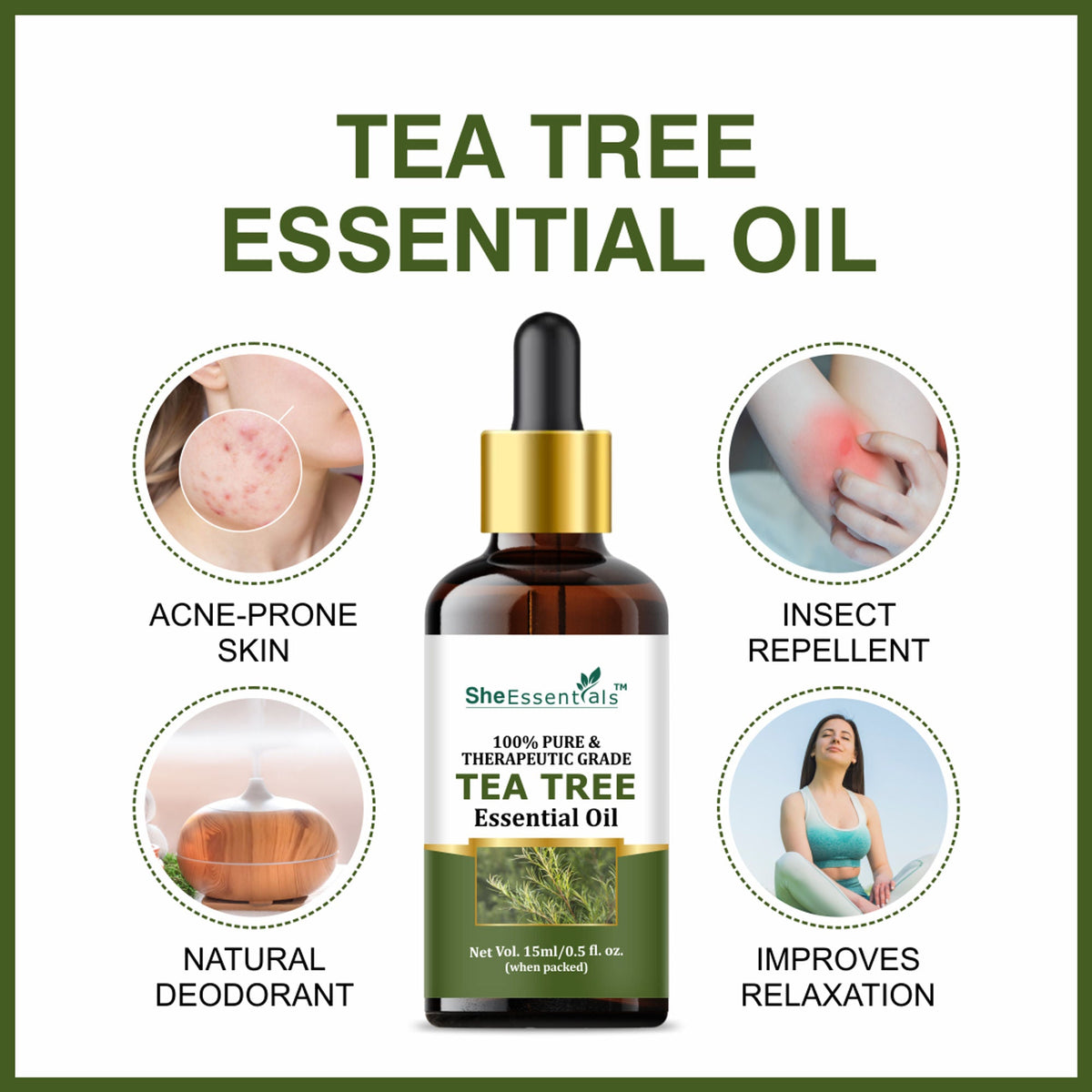 She Essentials Rose Oil & Tea Tree Essential Oil Combo - Hair & Skin
