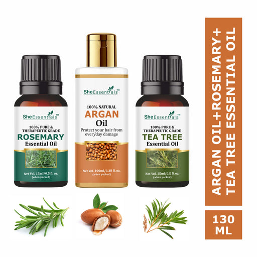She Essentials Argan Carrier Oil, Rosemary & Tea Tree Essential Oil - Skincare & Hair Care