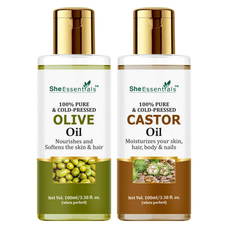 She Essentials 100% Pure Castor & Olive Oil For Skincare & Haircare