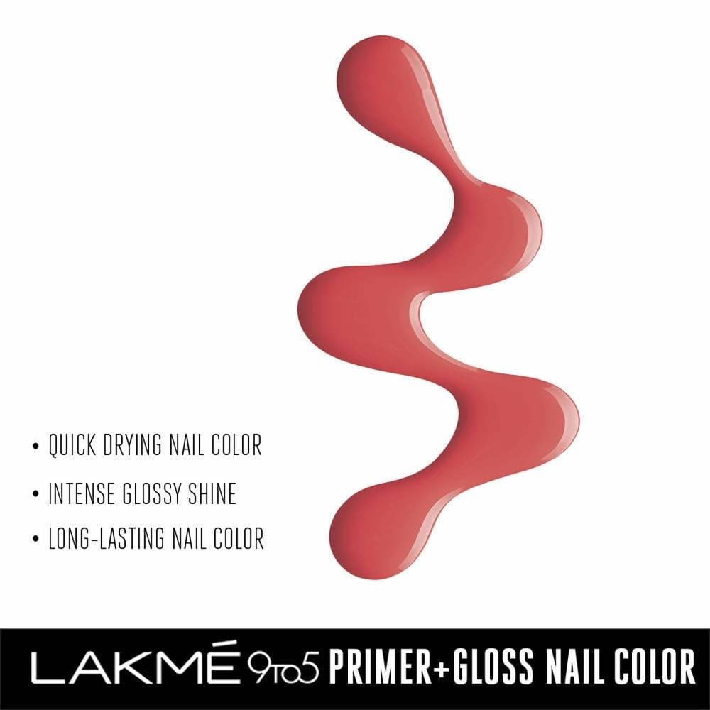 Lakme 9 To 5 Primer + Gloss Nail Polish - Vibrant Orange Shade