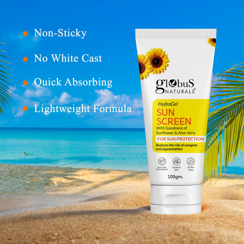 Globus Naturals Hydra Gel Sunscreen With Goodness of Sunflower & AloeVera For Sun Protection All Skin Types