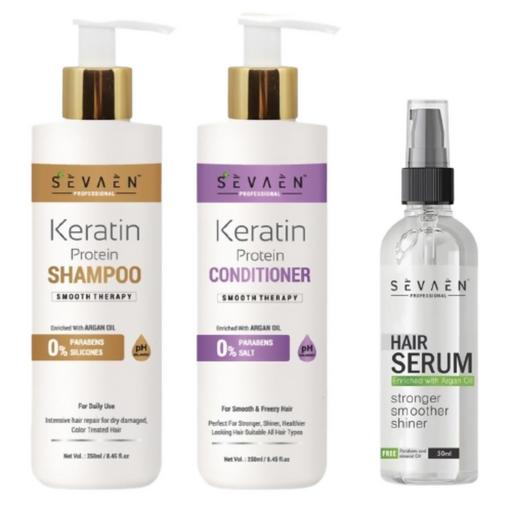 Sevaen Keratin Smooth Shampoo & Keratin Smooth Conditioner & Hair Serum