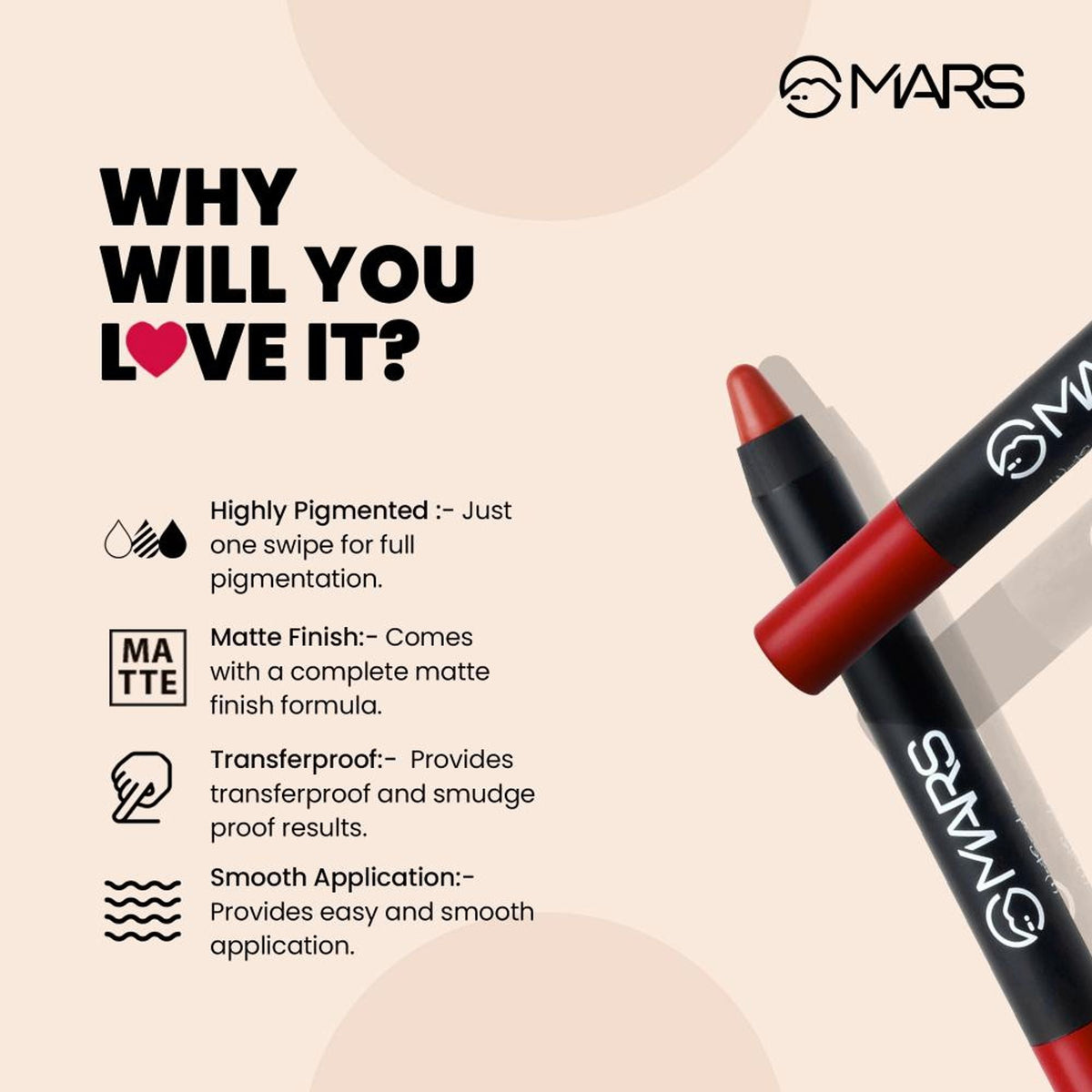 MARS Cosmetics Won't Smudge Won't Budge Lip Crayon - I Am Romantic