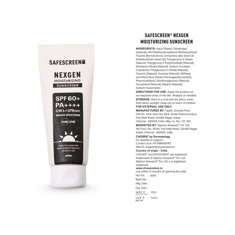 Chosen Safescreen Nexgen Spf 60+ Moisturizing Sunscreen