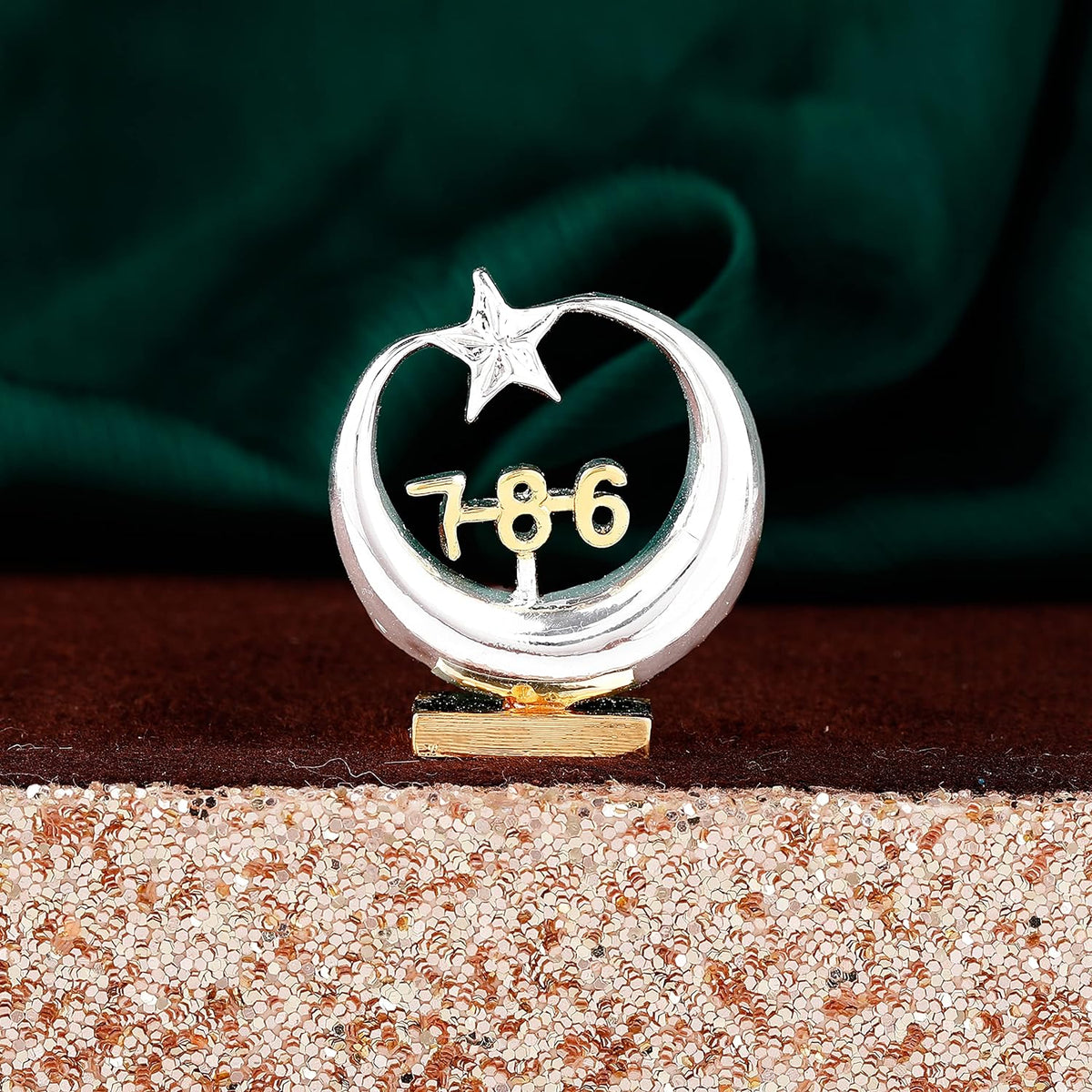 Estele Gold-Polished Spiritual 786 Chand Taara Idol for Home Decorative/ Car Dashboard