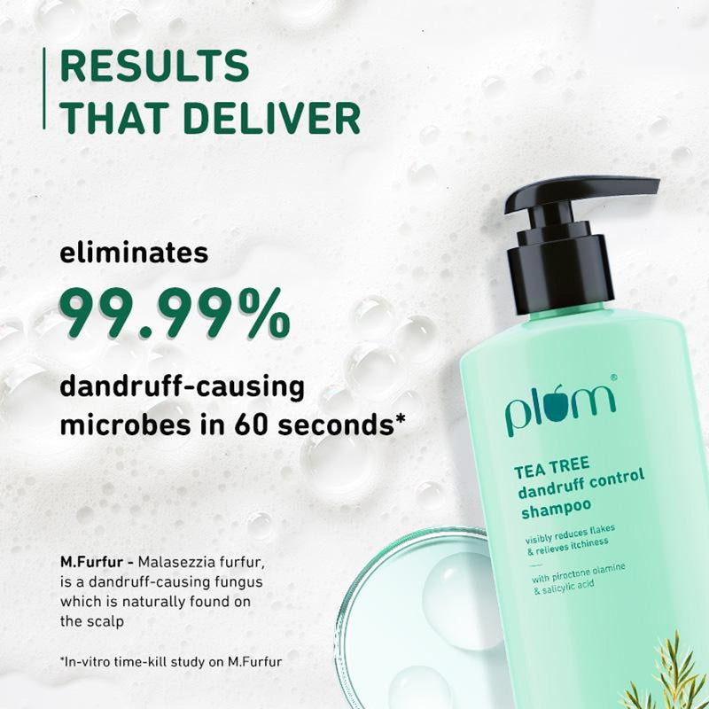 Plum Tea Tree Dandruff Control Shampoo, Paraben-Free with Piroctone Olamine