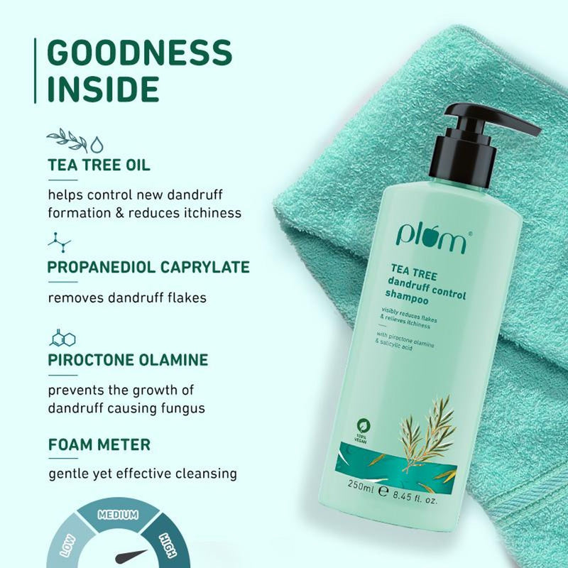Plum Tea Tree Dandruff Control Shampoo, Paraben-Free with Piroctone Olamine