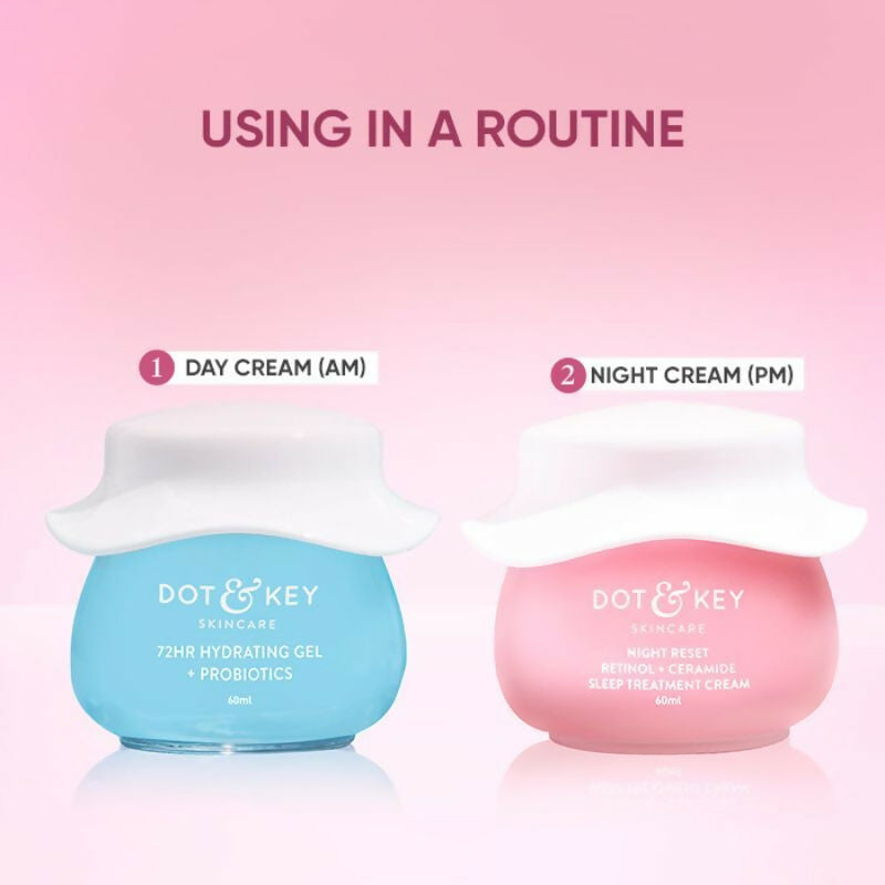Dot & Key AM PM Routine With Hyaluronic Acid- 72HR Hydrating Probiotics Gel & Retinol Night Cream