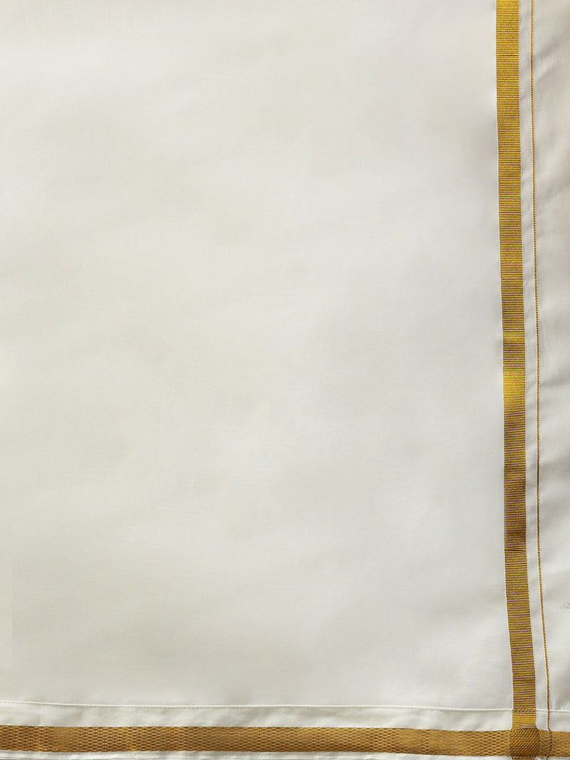 Men Cream with 3/4" Gold Jari Border Readymade Double Layer Dhoti C198