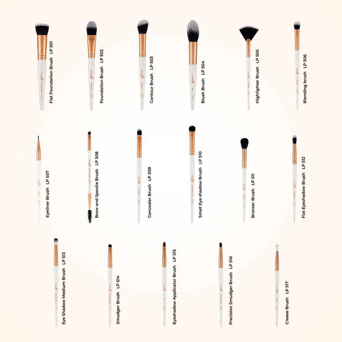 London Prime Glamstrokes Brush Set - 17 Pcs, Rose Gold