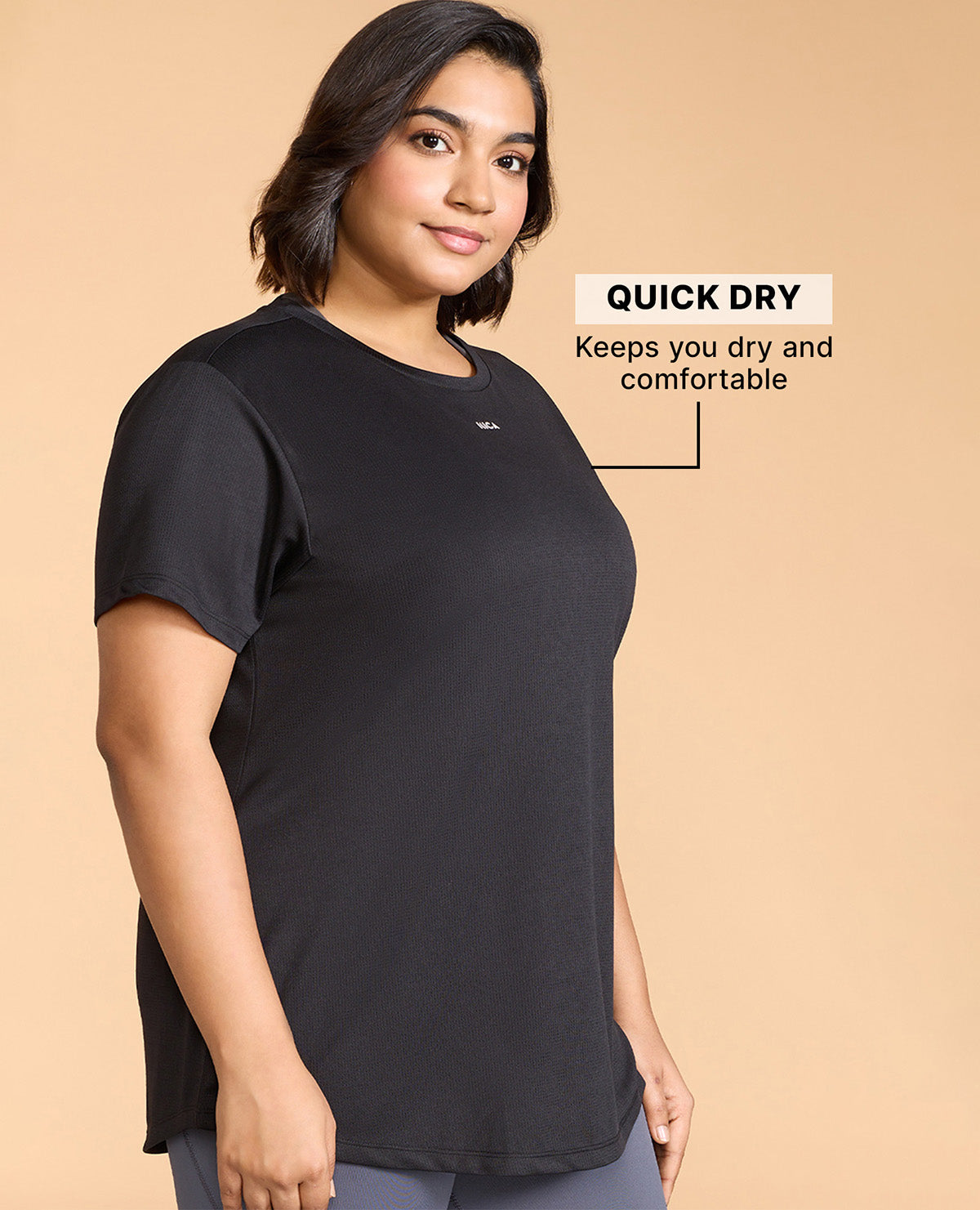 Kica Quick Dry Active T-Shirt with Curved Hem and Flattering Hip-Length Fit Black