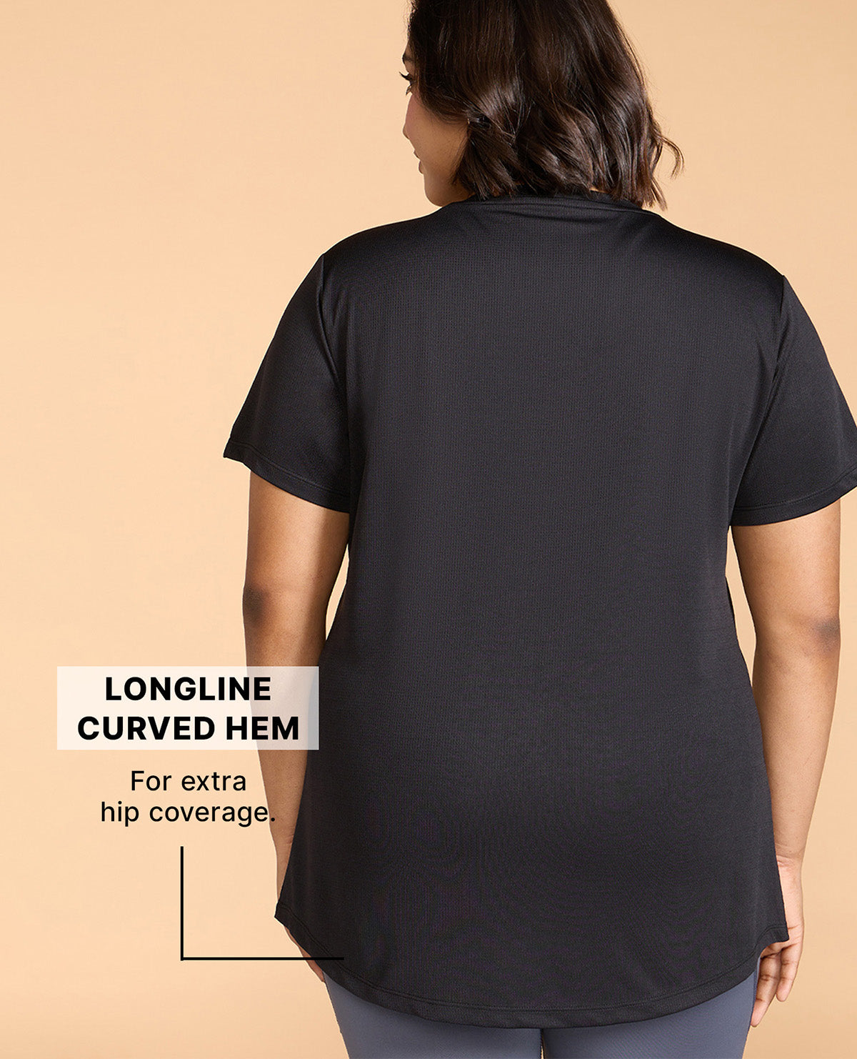 Kica Quick Dry Active T-Shirt with Curved Hem and Flattering Hip-Length Fit Black