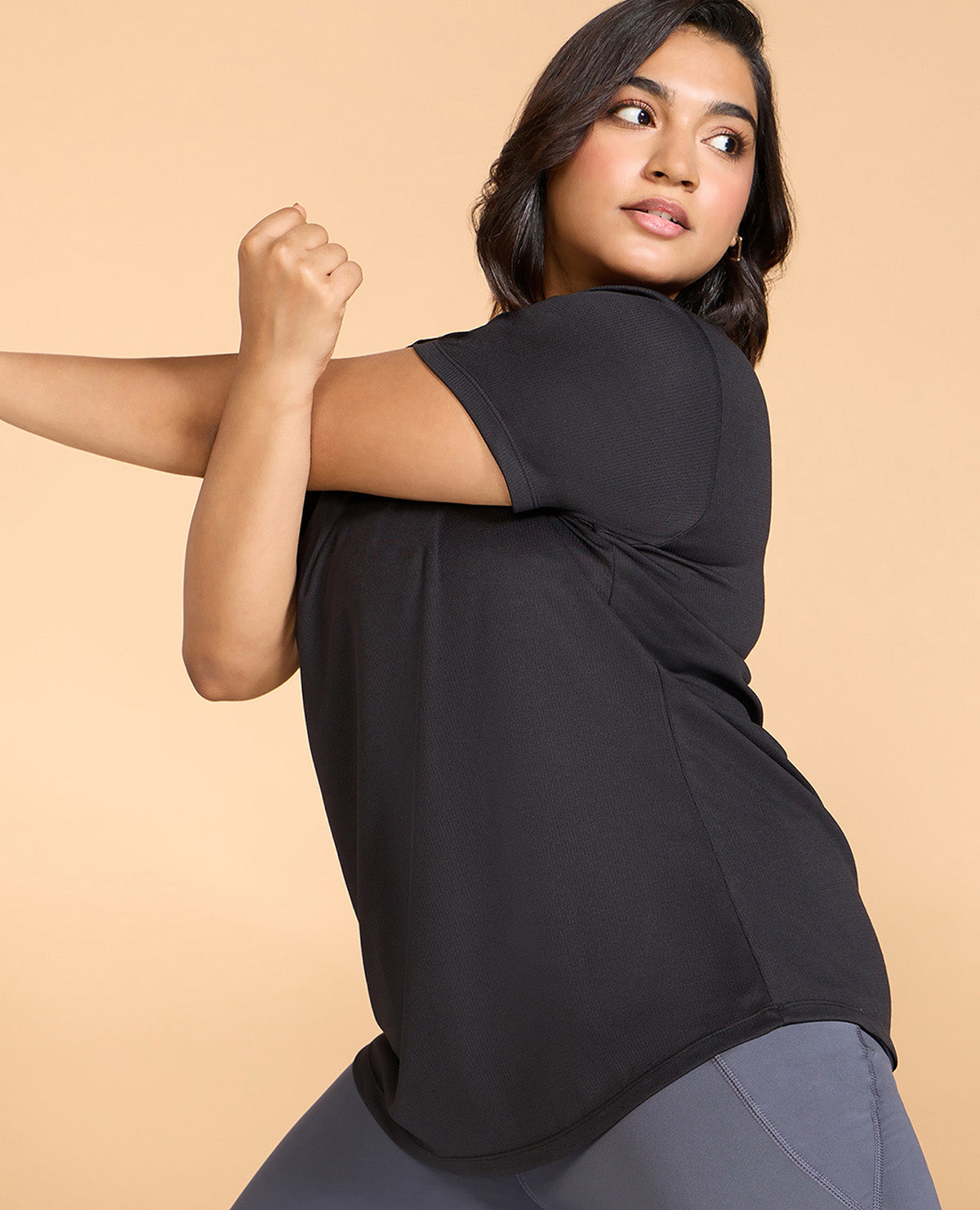 Kica Quick Dry Active T-Shirt with Curved Hem and Flattering Hip-Length Fit Black