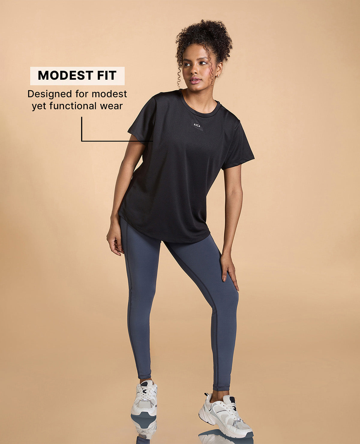 Kica Quick Dry Active T-Shirt with Curved Hem and Flattering Hip-Length Fit Black