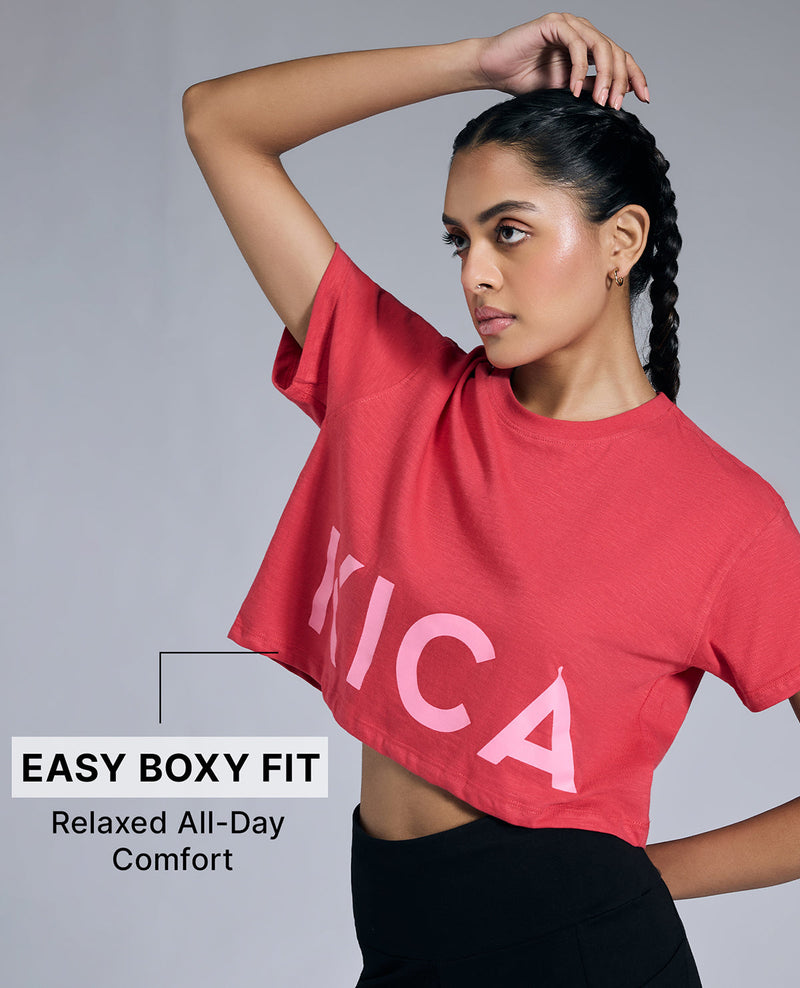 Kica Relaxed Fit Cotton Crop Top Red