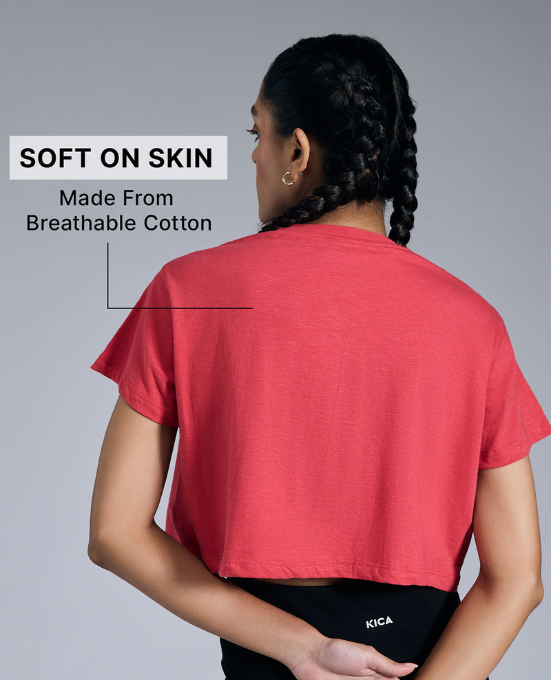 Kica Relaxed Fit Cotton Crop Top Red