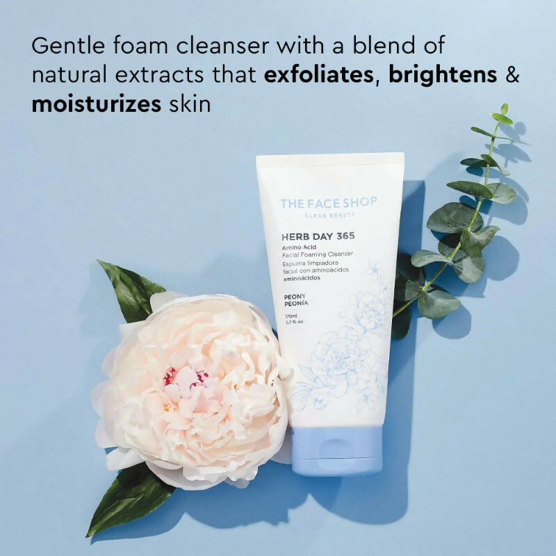 The Face Shop Herb Day Amino Acid Face Wash, Gentle Cleanser that Exfoliates & Brighten Skin - Korean Skincare