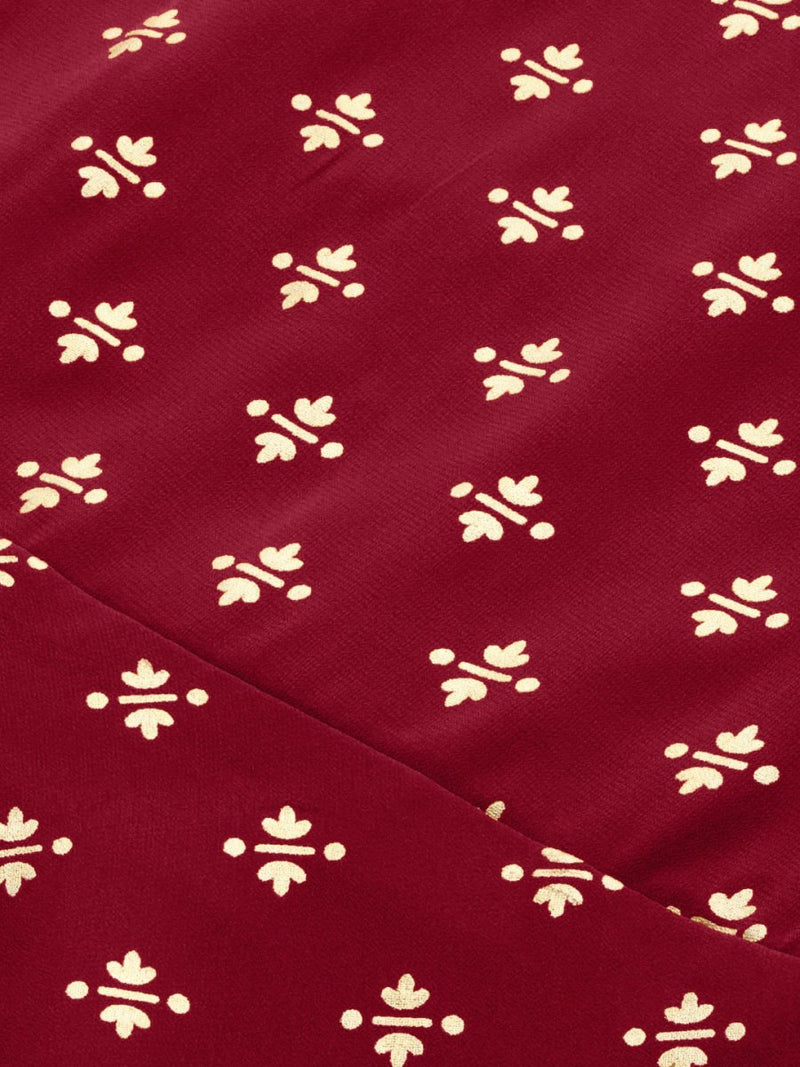 Ahalyaa Women Maroon & Gold-Toned Printed Kurti With Sharara & Dupatta