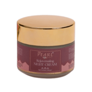 Jar of Pearl Rejuvenating Night Cream with gold lid on a white background