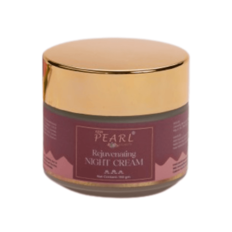Jar of Pearl Rejuvenating Night Cream with gold lid on a white background