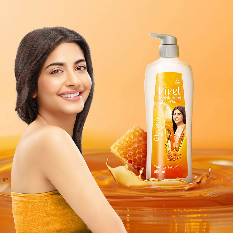 Vivel Moisturizing Body Wash Glycerin & Honey Pump Bottle Shower Gel for Soft Glowing Skin