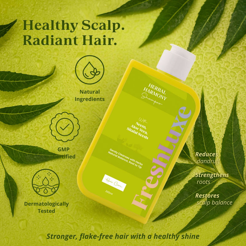 FreshLuxe Herbal Harmony Shampoo Anti-Dandruff Hair Cleanser with Aloe Vera, Neem & Sitafal