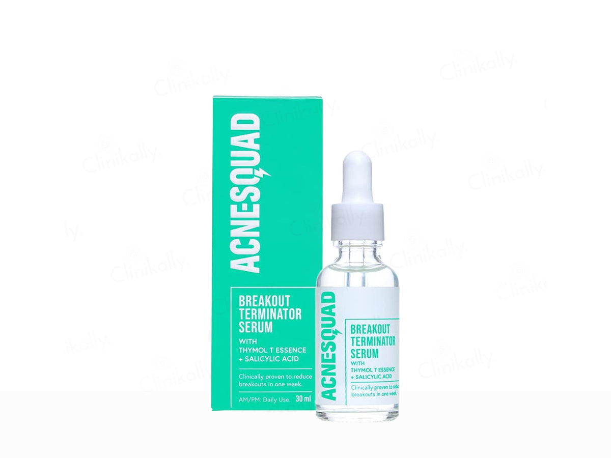 Acnesquad Breakout Terminator Serum bottle and packaging on a white background