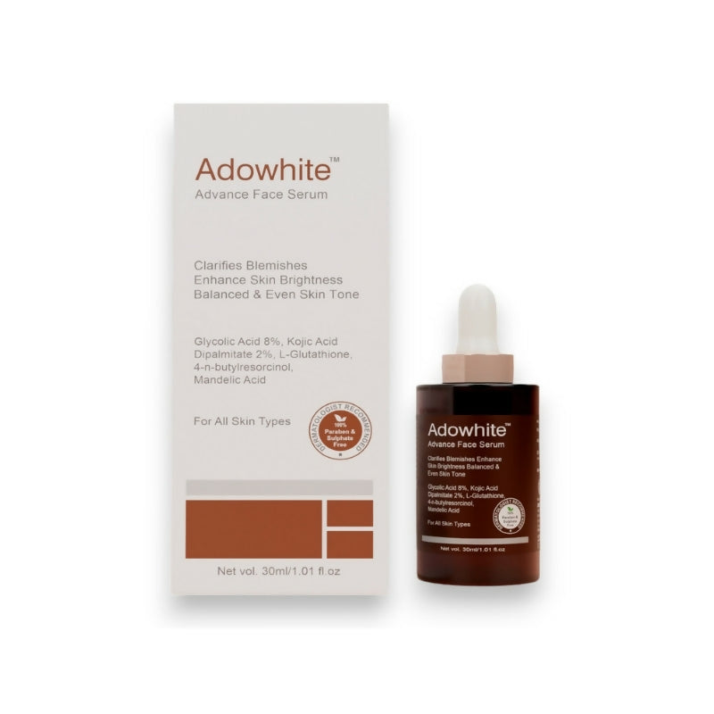 Adowhite Advance Face Serum bottle and packaging on a white background