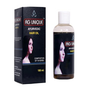 AG Unique Ayurvedic Hair Oil packaging and bottle on a white background