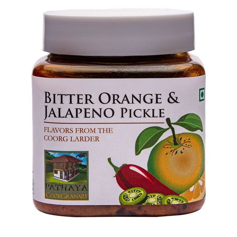 Jar of Bitter Orange & Jalapeno Pickle with label on a white background