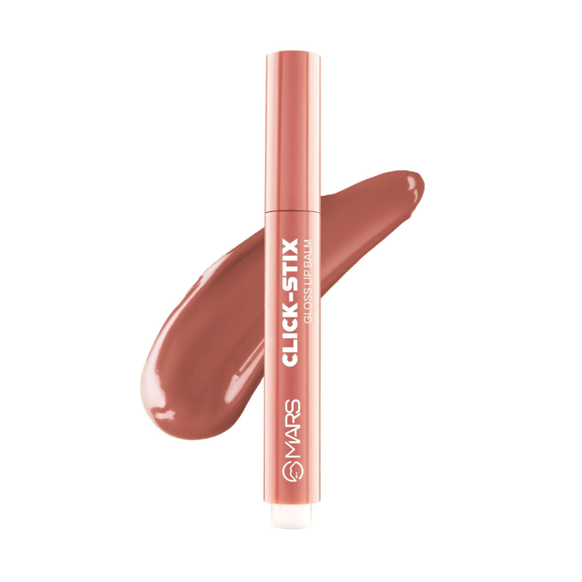 MARS Click-Stix lip gloss with a swatch on a white background