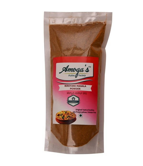 Amoga's Biriyani Masala Powder packaging on a white background