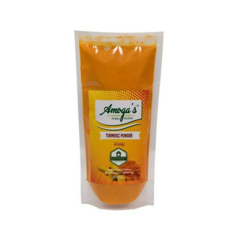 Amoga's turmeric powder packaging on a white background