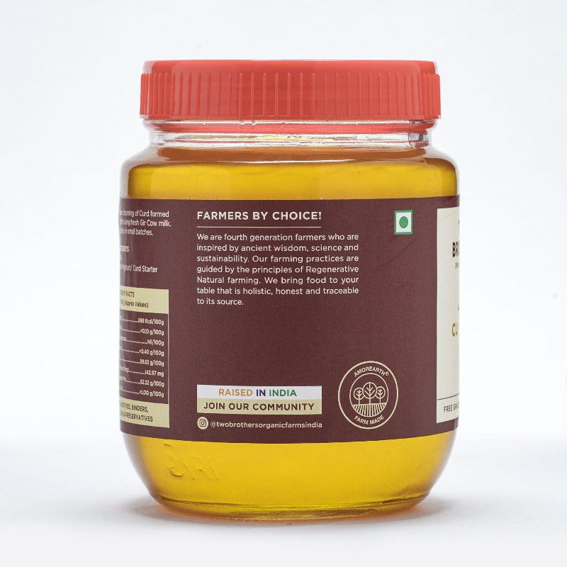 Two Brothers Organic Farms A2 Gir Cow Cultured Ghee | Cultured Cow Desi Ghee | Curd-Churned Bilona Ghee | Pure, Natural, and Healthy