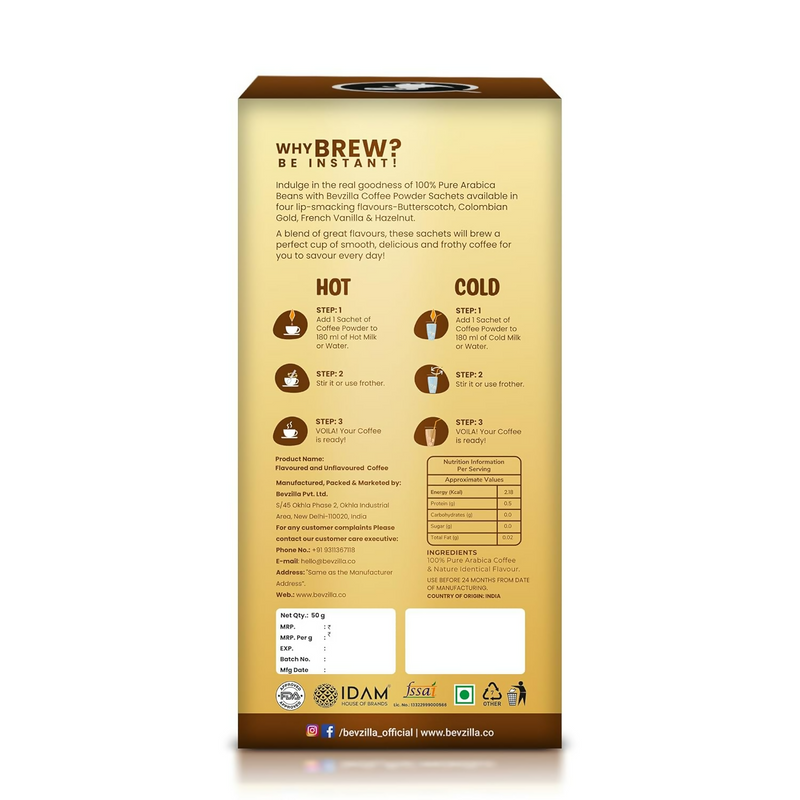 Bevzilla Premium Glass & 25 Flavoured Coffee Sachets