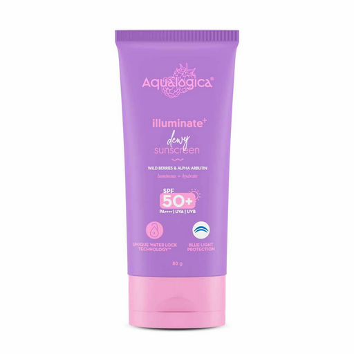 Aqualogica IIIuminate + Dewy Sunscreen SPF 50 PA++++ UVA/B & Blue Light Protection No White