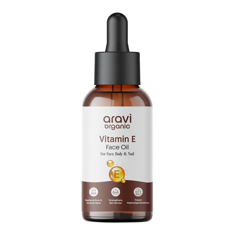 Aravi Organic Vitamin E Face Oil bottle on a white background