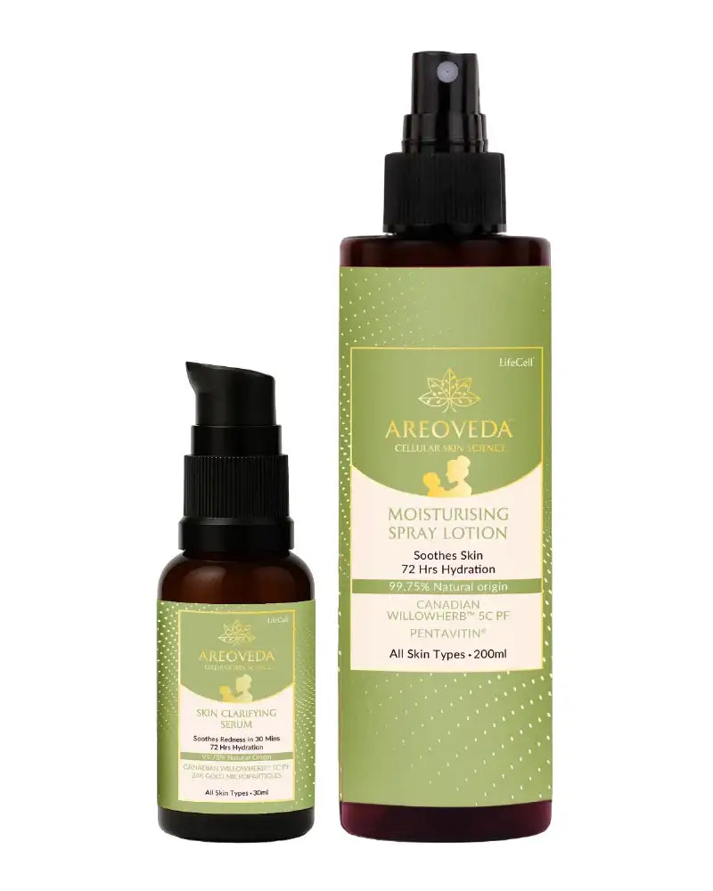Two Areoveda skincare products on a white background