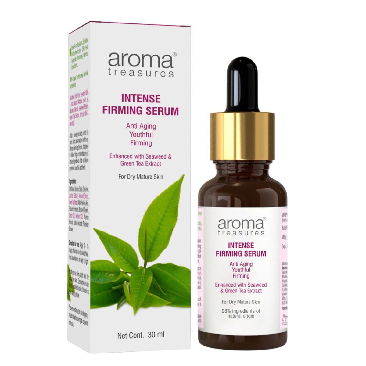 Aroma Treasures Intense Firming Serum bottle and packaging on a white background