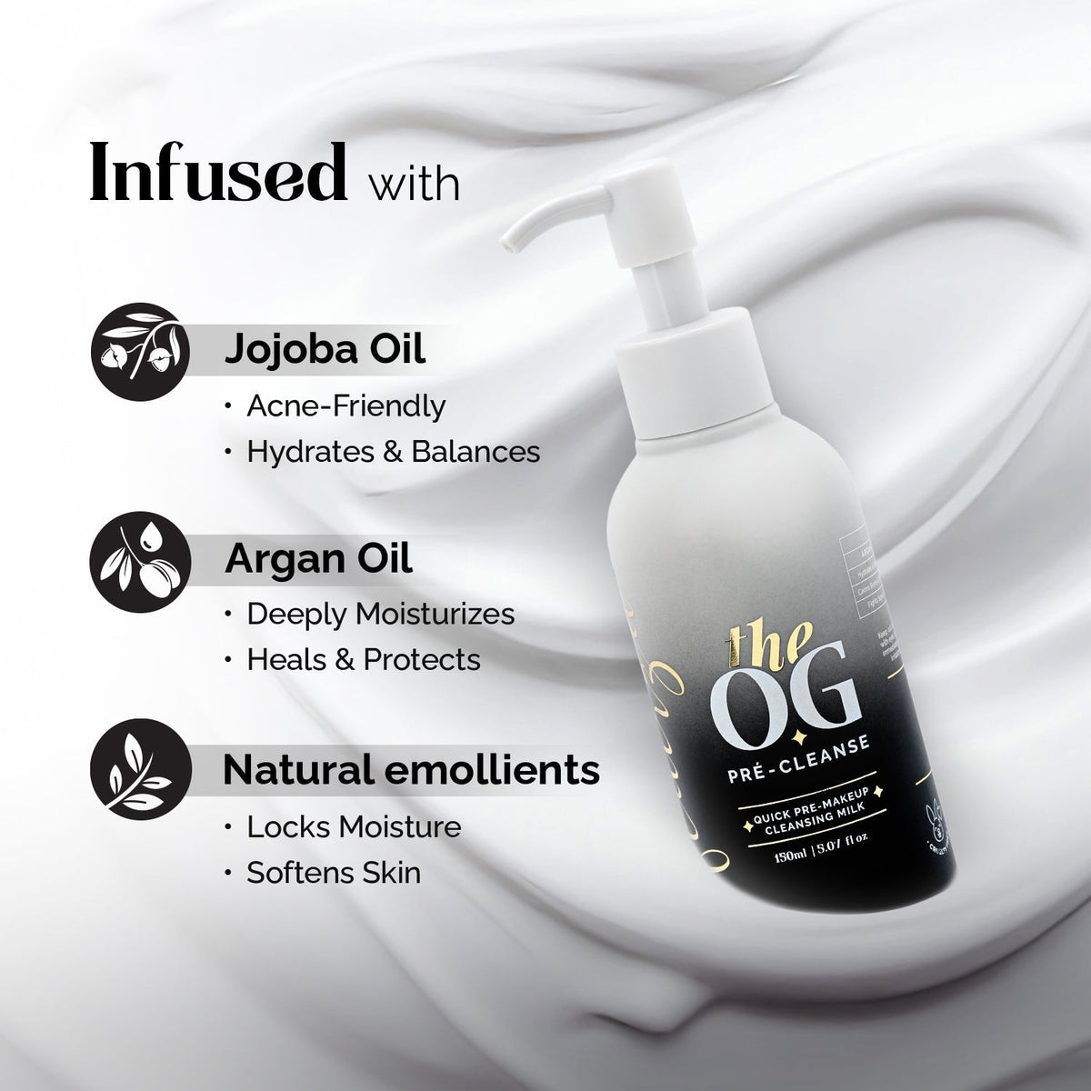 Aflairza The OG Pre-Makeup Cleansing Milk With Jojoba & Argan Oil for Gentle Daily Cleanser & Makeup Prep