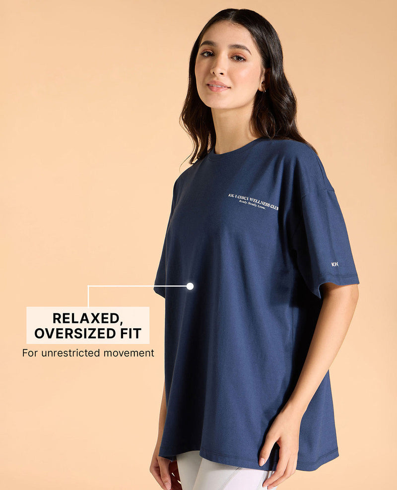Kica Cotton Oversized Printed Graphic T Shirt Navy Blue
