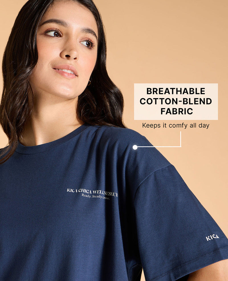 Kica Cotton Oversized Printed Graphic T Shirt Navy Blue
