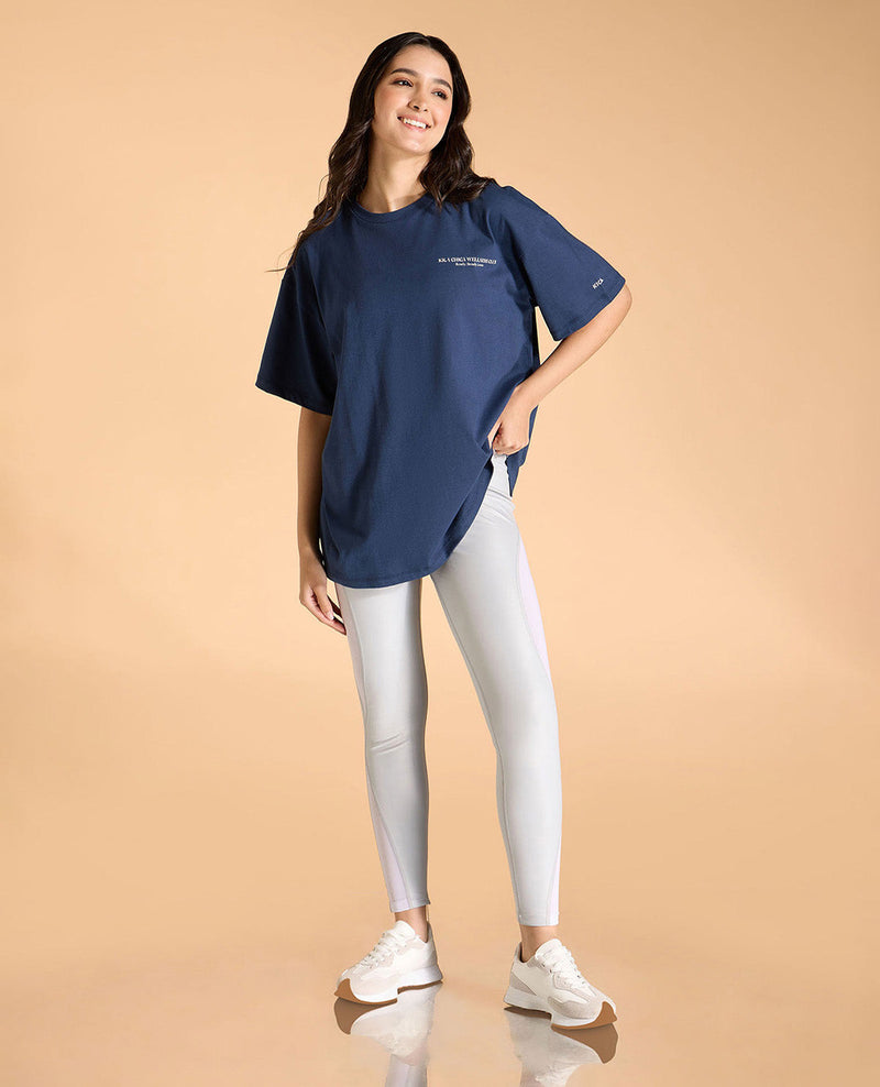 Kica Cotton Oversized Printed Graphic T Shirt Navy Blue