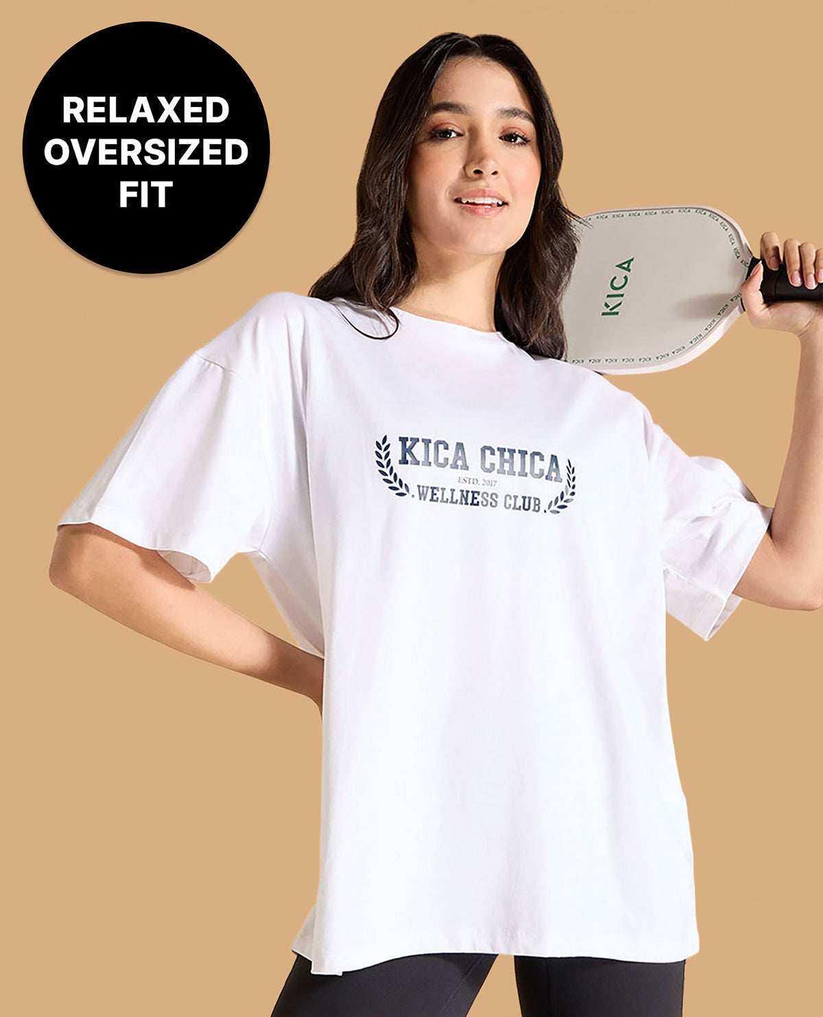 Kica Cotton Oversized Printed Graphic T Shirt White