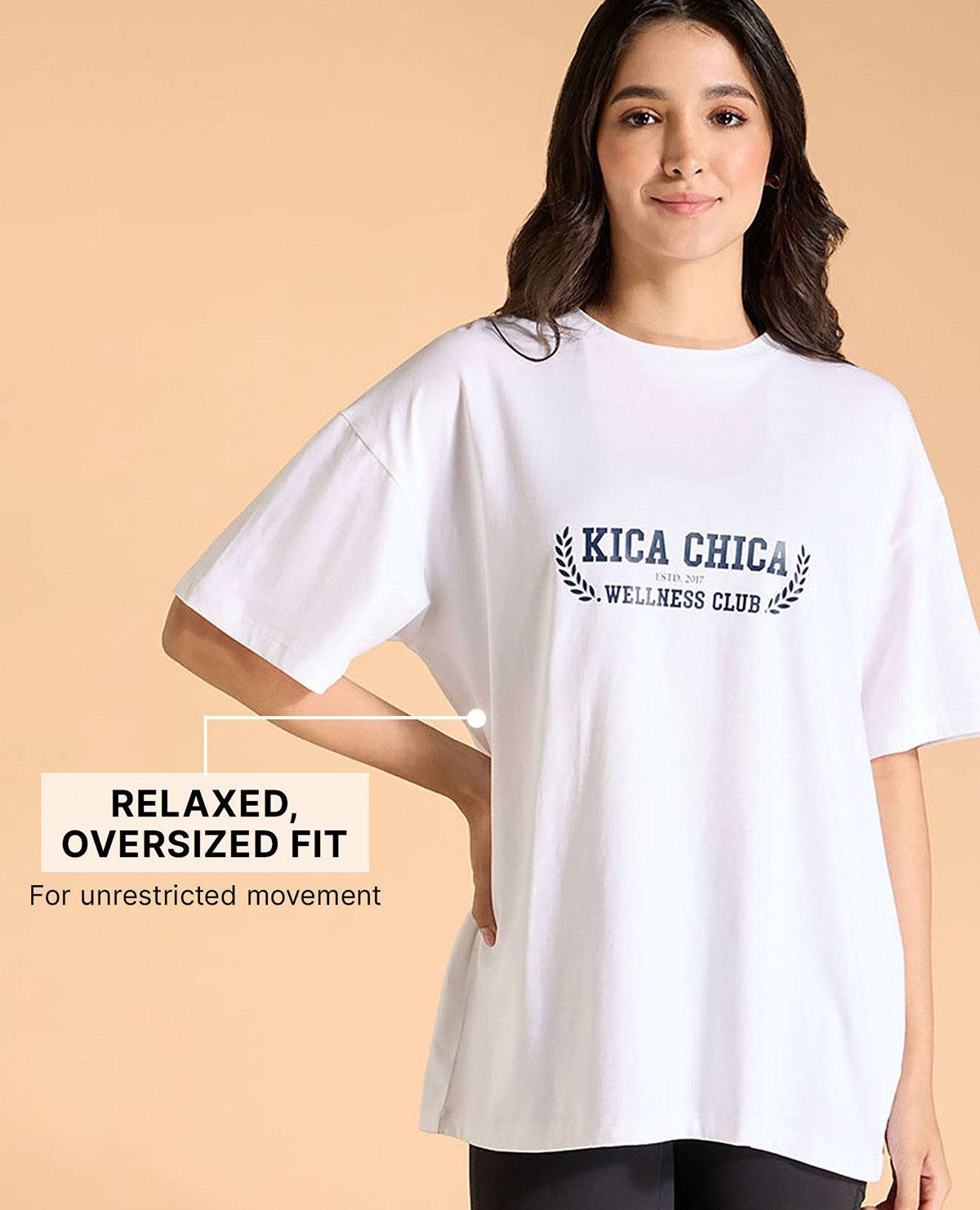 Kica Cotton Oversized Printed Graphic T Shirt White