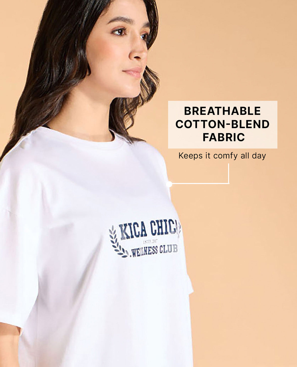 Kica Cotton Oversized Printed Graphic T Shirt White