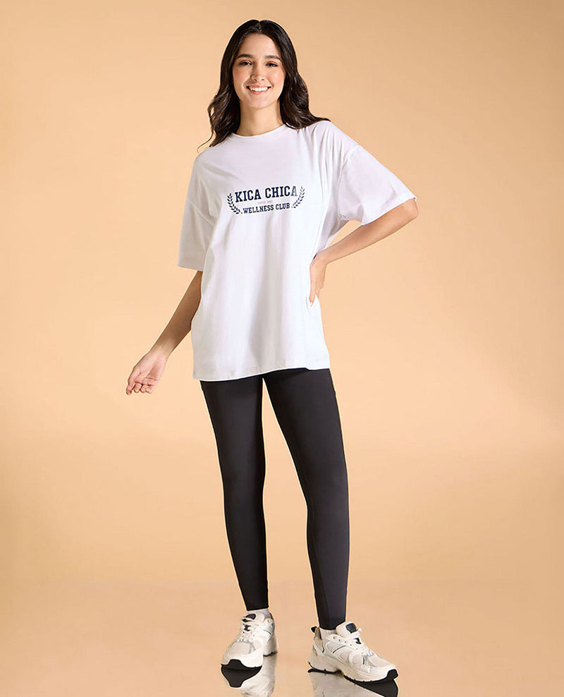 Kica Cotton Oversized Printed Graphic T Shirt White