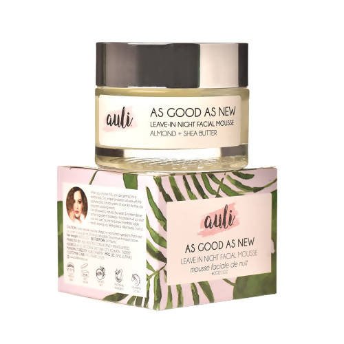 auli leave-in night facial mousse jar and packaging on a white background